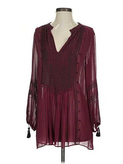 Pre-owned Calypso St Barth Long Sleeve Silk Top Burgundy Plunge Neckline Tops