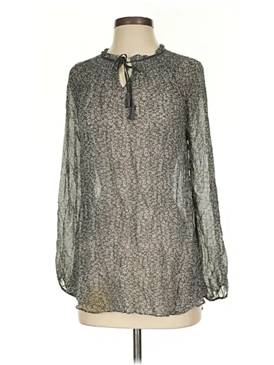 Pre-owned Calypso St Barth Long Sleeve Silk Top Gray Keyhole Neckline Tops