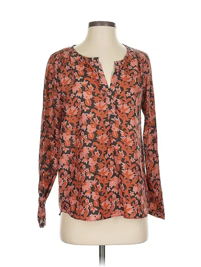Pre-owned Calypso St Barth Long Sleeve Silk Top Orange V-neck Tops