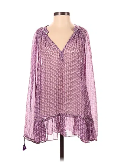 Pre-owned Calypso St Barth Long Sleeve Silk Top Purple Plunge Neckline Tops