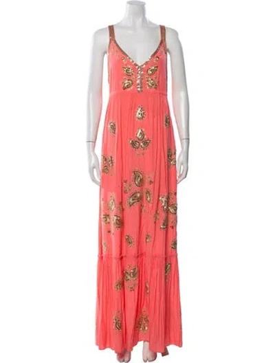 Pre-owned Calypso St Barth Paisley Print Long Dress In Orange