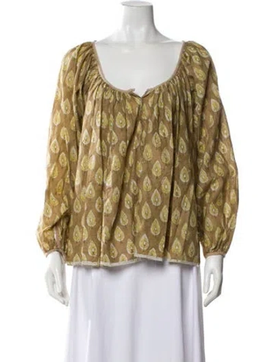 Pre-owned Calypso St Barth Paisley Print Scoop Neck Blouse In Yellow
