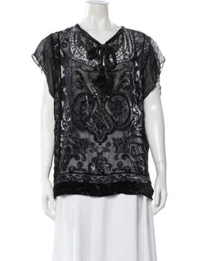 Pre-owned Calypso St Barth Paisley Print V-neck Blouse In Black