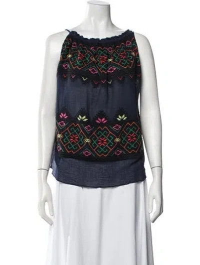 Pre-owned Calypso St Barth Patterned Scoop Neck Top In Blue