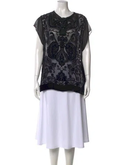 Pre-owned Calypso St Barth Patterned Tie Neck Blouse In Black