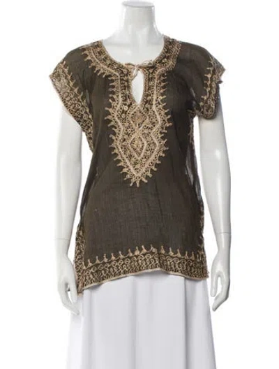 Pre-owned Calypso St Barth Patterned Tie Neck Tunic In Brown