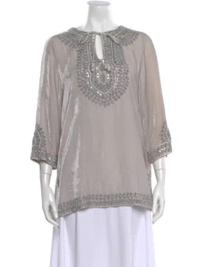 Pre-owned Calypso St Barth Patterned Tie Neck Tunic In Gray