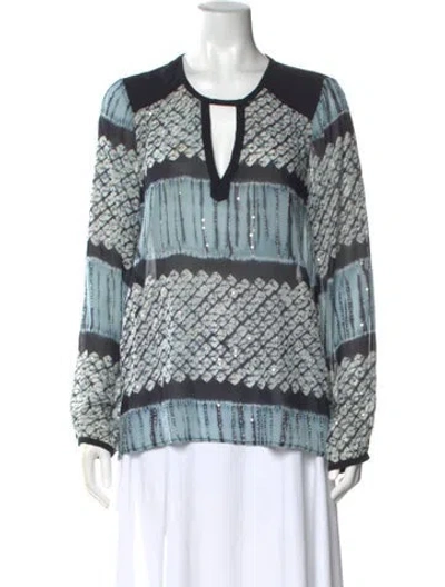 Pre-owned Calypso St Barth Patterned V-neck Blouse In Blue