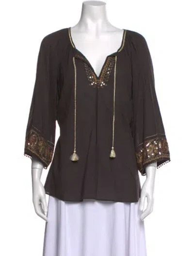 Pre-owned Calypso St Barth Patterned V-neck Blouse In Brown
