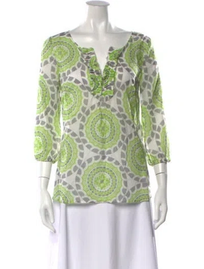 Pre-owned Calypso St Barth Patterned V-neck Blouse In Green