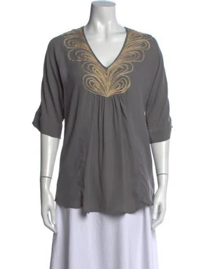 Pre-owned Calypso St Barth Patterned V-neck Blouse In Grey