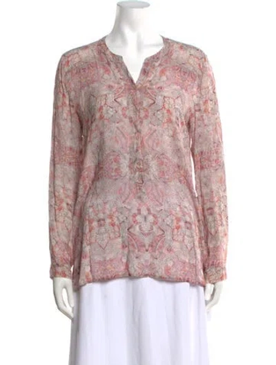Pre-owned Calypso St Barth Patterned V-neck Blouse In Pink