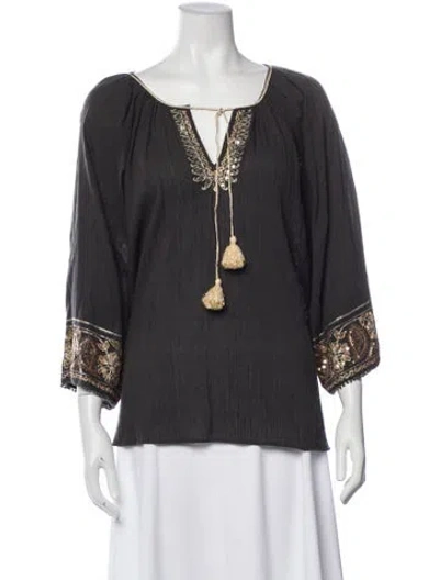 Pre-owned Calypso St Barth Patterned V-neck Top In Grey