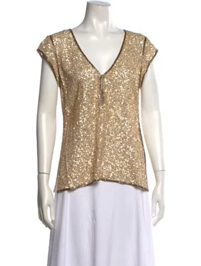 Pre-owned Calypso St Barth Patterned V-neck Top In Neutrals