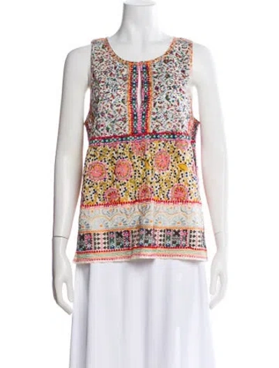 Pre-owned Calypso St Barth Printed Crew Neck Top W/ Tags In White