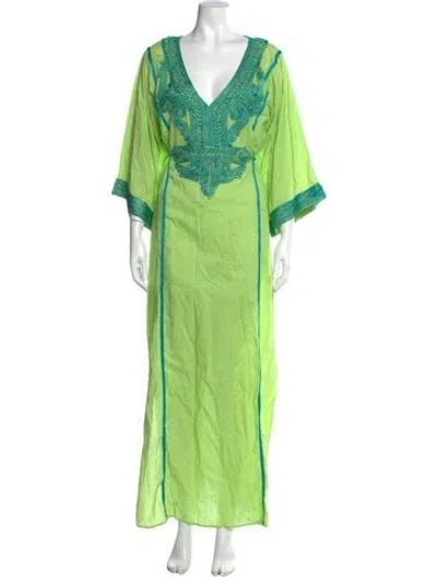 Pre-owned Calypso St Barth Printed Long Dress In Green