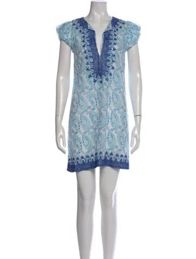 Pre-owned Calypso St Barth Printed Mini Dress In Blue