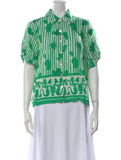 Pre-owned Calypso St Barth Printed Short Sleeve Button-up Top W/ Tags In Green