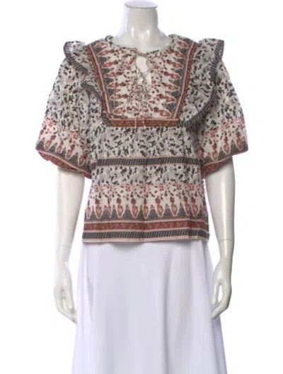 Pre-owned Calypso St Barth Printed Tie Neck Blouse In Multi