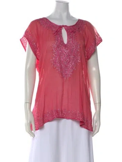 Pre-owned Calypso St Barth Printed Tie Neck Tunic In Pink