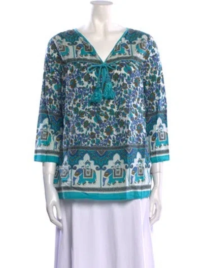 Pre-owned Calypso St Barth Printed V-neck Blouse In Blue
