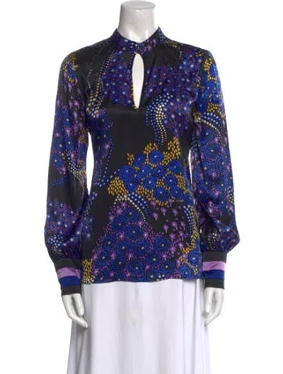 Pre-owned Calypso St Barth Printed V-neck Blouse In Blue