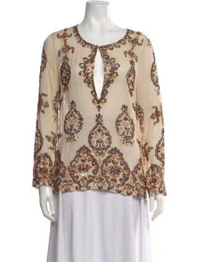 Pre-owned Calypso St Barth Printed V-neck Blouse W/ Tags In Neutral
