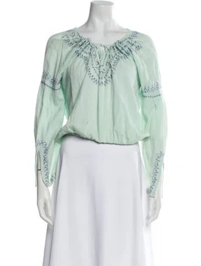 Pre-owned Calypso St Barth Printed V-neck Crop Top In Green
