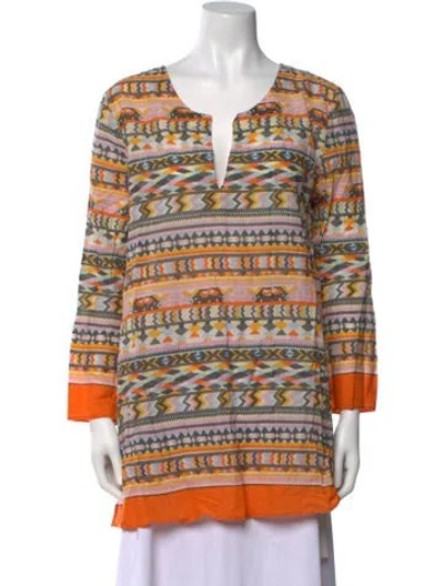 Pre-owned Calypso St Barth Printed V-neck Tunic In Orange