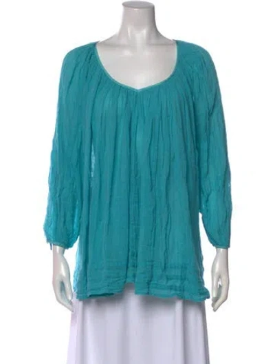 Pre-owned Calypso St Barth Scoop Neck Three-quarter Sleeve Blouse In Blue