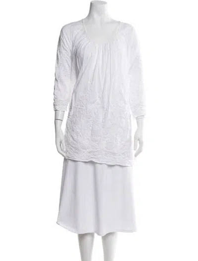 Pre-owned Calypso St Barth Scoop Neck Three-quarter Sleeve Tunic In White