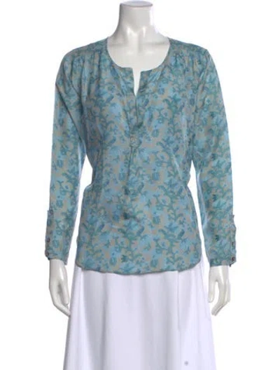 Pre-owned Calypso St Barth Silk Floral Print Blouse In Blue