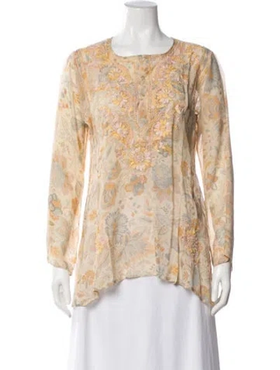 Pre-owned Calypso St Barth Silk Floral Print Tunic In Neutrals