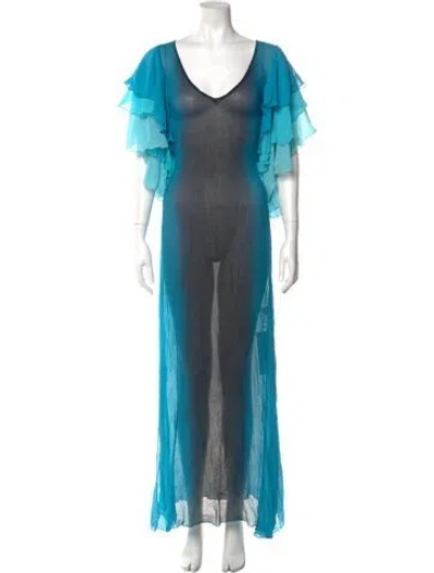 Pre-owned Calypso St Barth Silk Long Dress W/ Tags In Blue