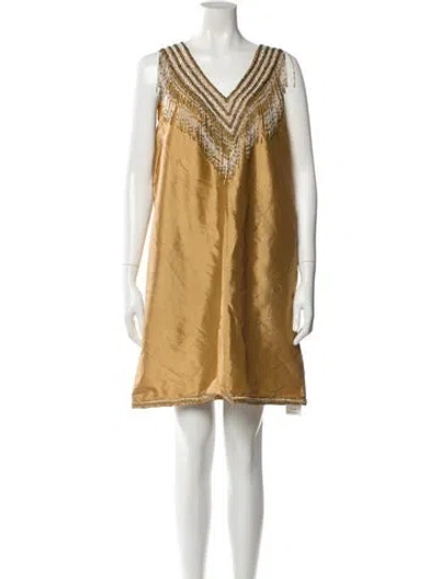 Pre-owned Calypso St Barth Silk Mini Dress In Gold