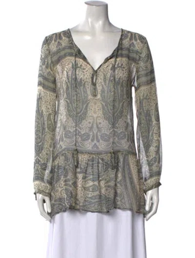 Pre-owned Calypso St Barth Silk Paisley Print Blouse In Green