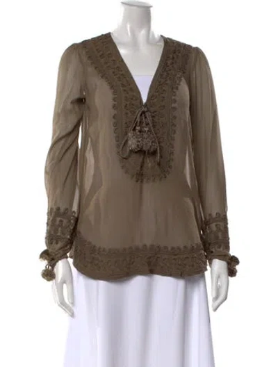 Pre-owned Calypso St Barth Silk Patterned Blouse In Brown