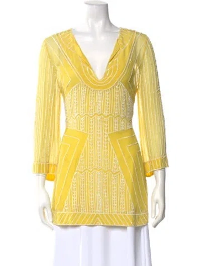 Pre-owned Calypso St Barth Silk Patterned Blouse In Yellow