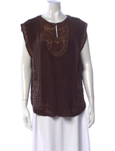 Pre-owned Calypso St Barth Silk Patterned Top In Brown