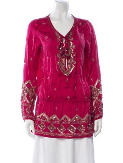 Pre-owned Calypso St Barth Silk Patterned Tunic In Pink