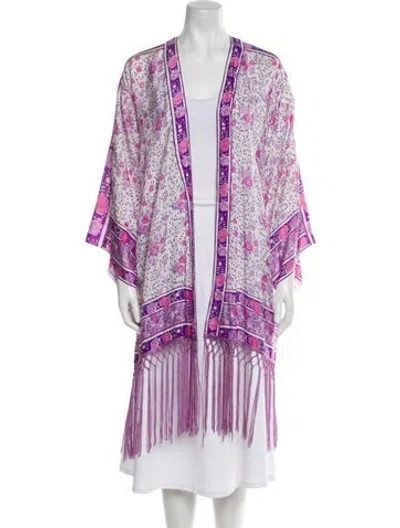 Pre-owned Calypso St Barth Silk Printed Robe In Purple