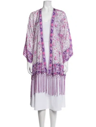 Pre-owned Calypso St Barth Silk Printed Robe In Purple