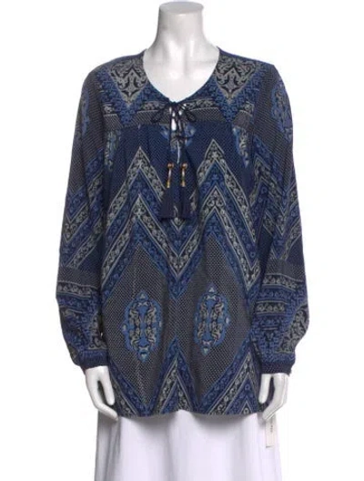 Pre-owned Calypso St Barth Silk Printed Tunic In Blue