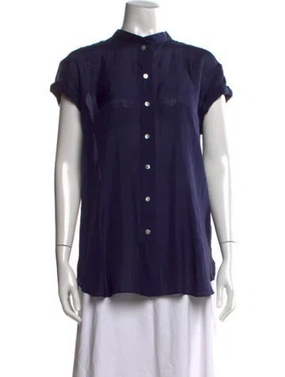Pre-owned Calypso St Barth Silk Short Sleeve Button-up Top In Purple