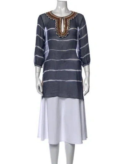 Pre-owned Calypso St Barth Silk Striped Tunic In Blue