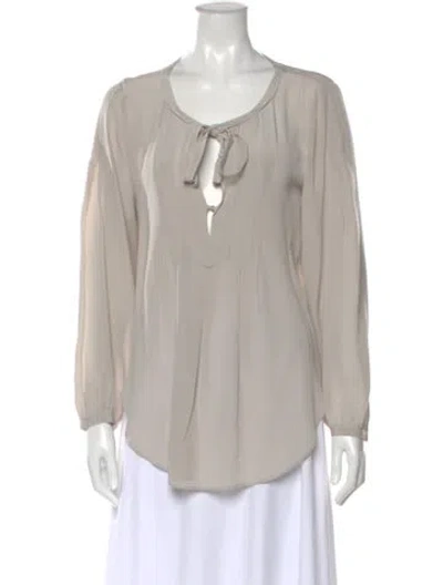 Pre-owned Calypso St Barth Silk Tie Neck Blouse In Gray