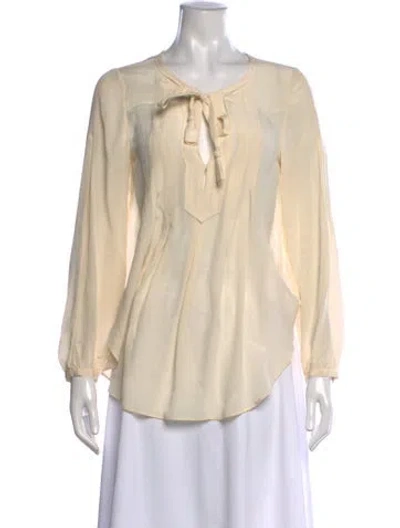 Pre-owned Calypso St Barth Silk Tie Neck Blouse In Neutrals