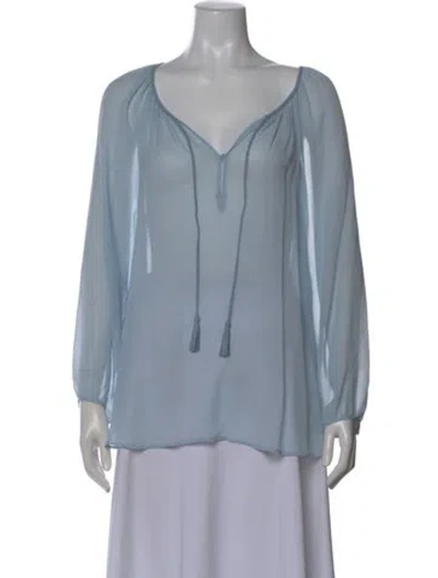 Pre-owned Calypso St Barth Silk V-neck Blouse In Blue