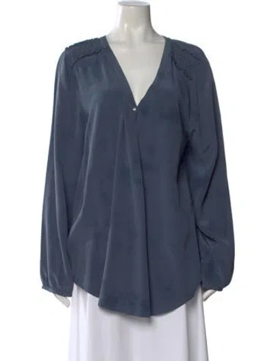 Pre-owned Calypso St Barth Silk V-neck Blouse In Blue