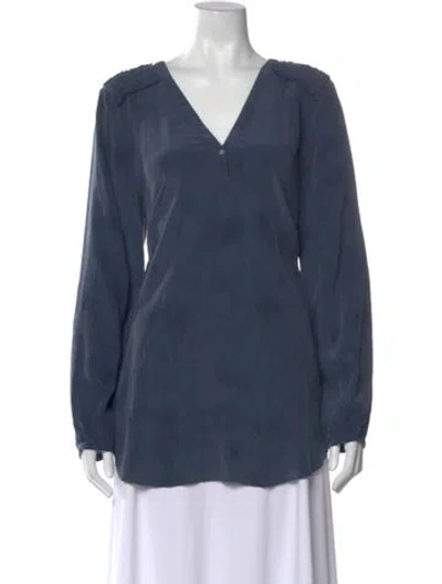 Pre-owned Calypso St Barth Silk V-neck Blouse In Blue